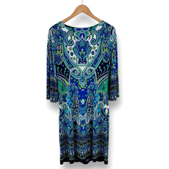 Size 12 Blue Green Paisley Print Shift Dress Classy Day/Evening Office Career - Picture 3 of 4